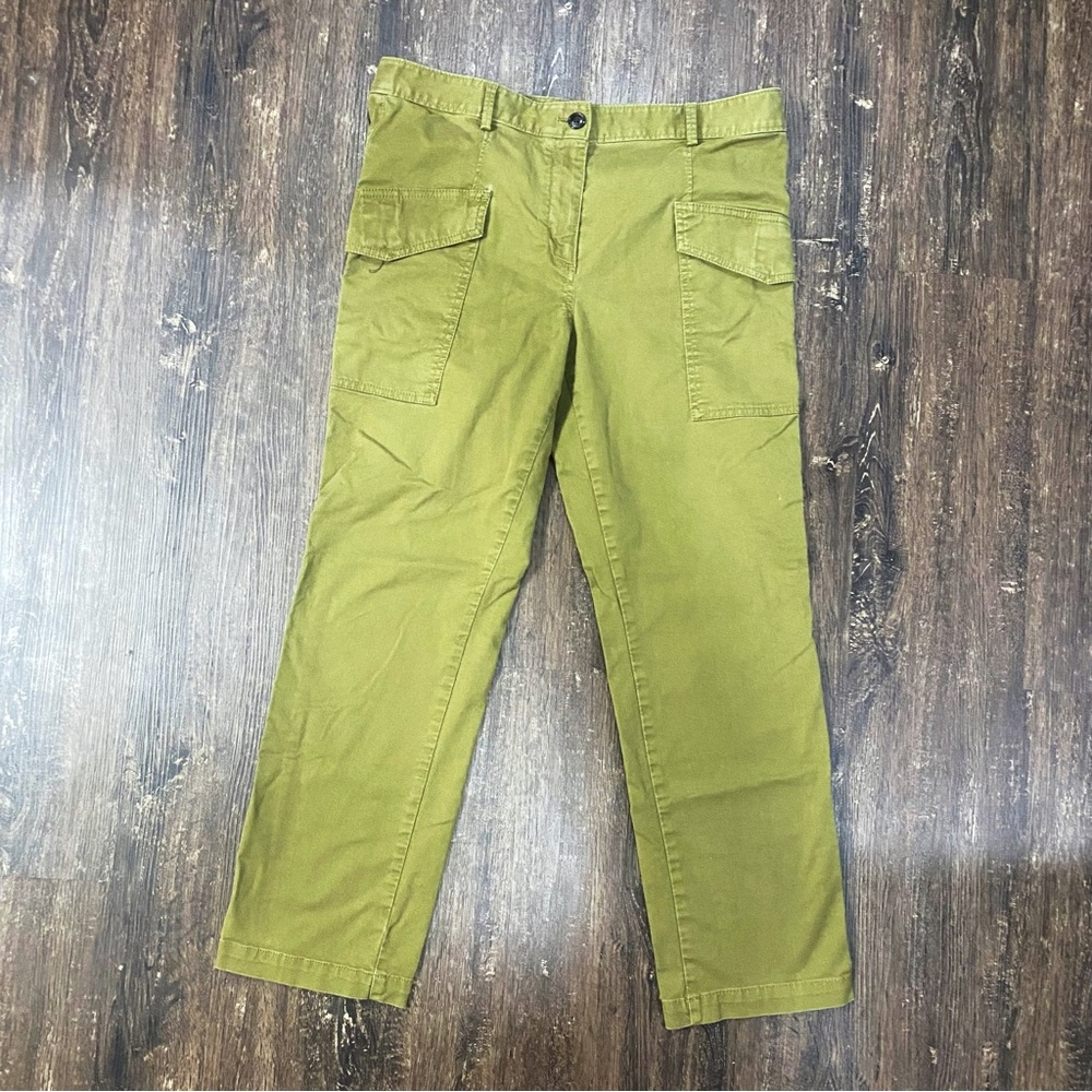 Ann Taylor Olive Drab Green Twill Straight Leg Cargo Pants